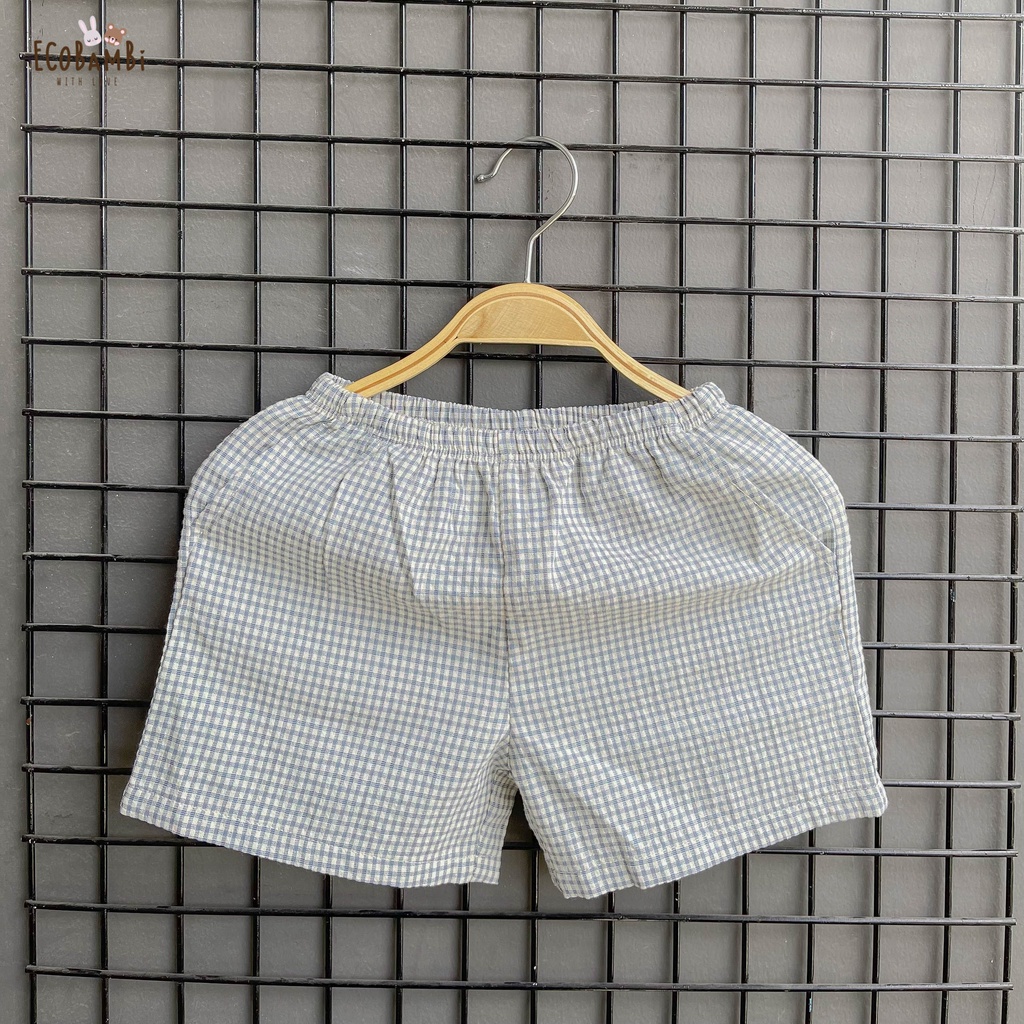 Quần shorts sọc caro cotton, muslin Unisex phong cách Hàn Quốc có thể phối nhiều kiểu áo cho bé ECOBAMBI