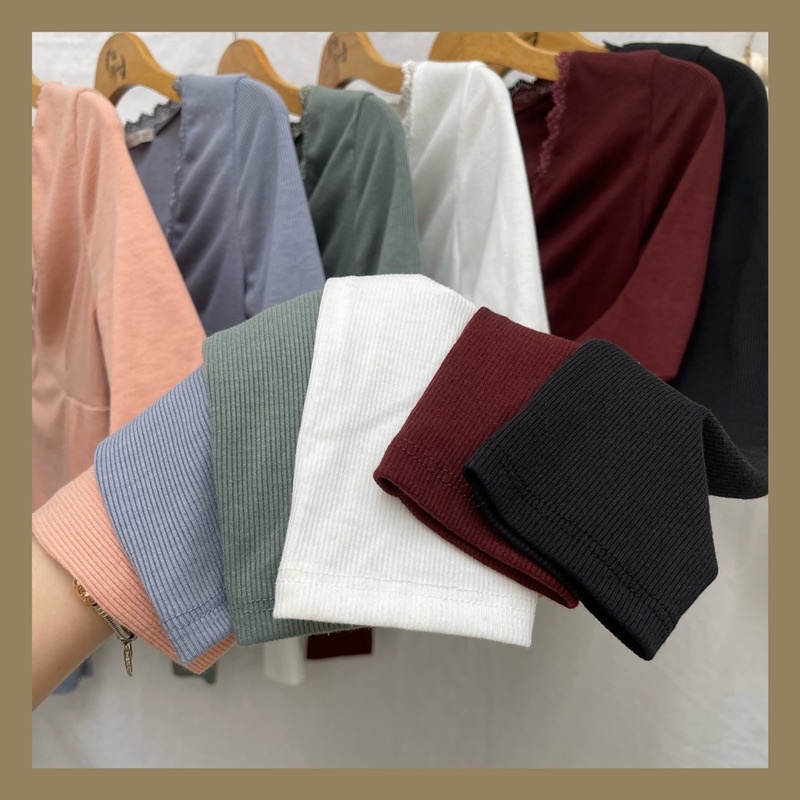 Áo Croptop Tay Dài Cổ V Phối Ren ACTIVE USA