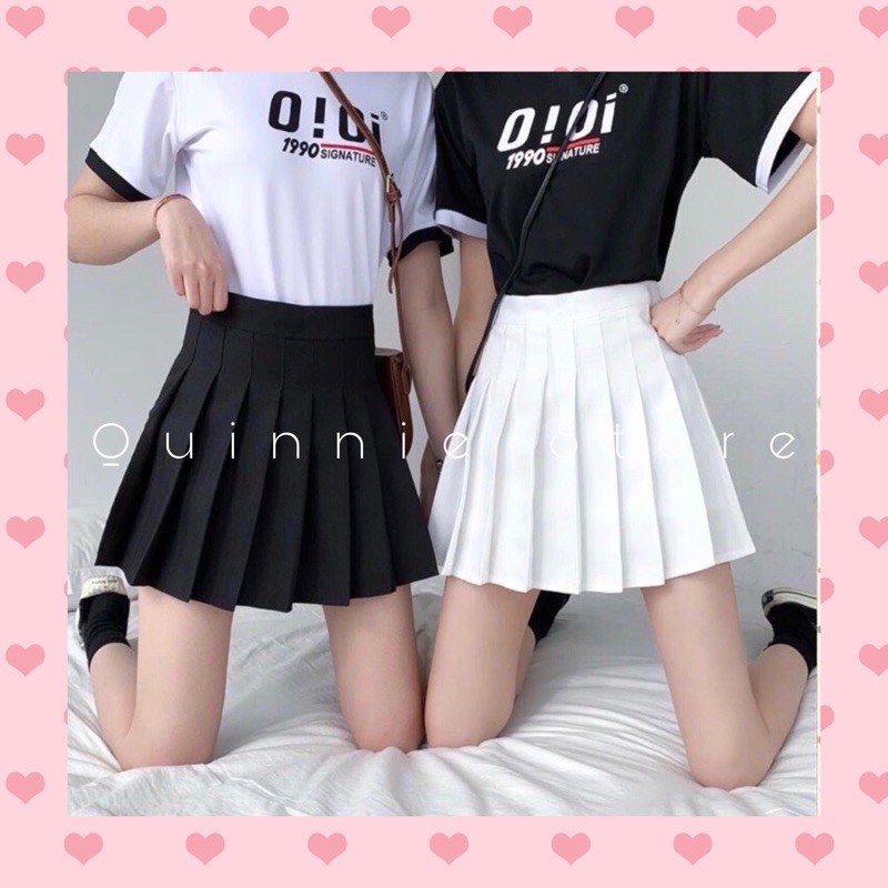 [CÓ ẢNH THẬT] Chân váy xếp li đen-trắng basic đơn giản phối đồ, chân váy tennis basic