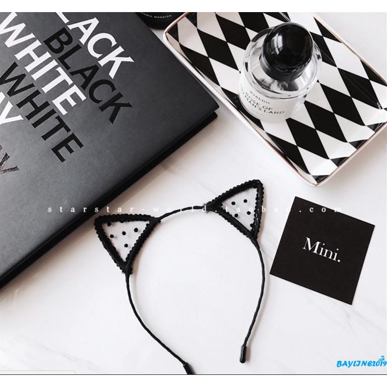 Cài Tóc Tai Mèo Vải Ren Màu Đen Thời Trang Cho Phụ Nữ