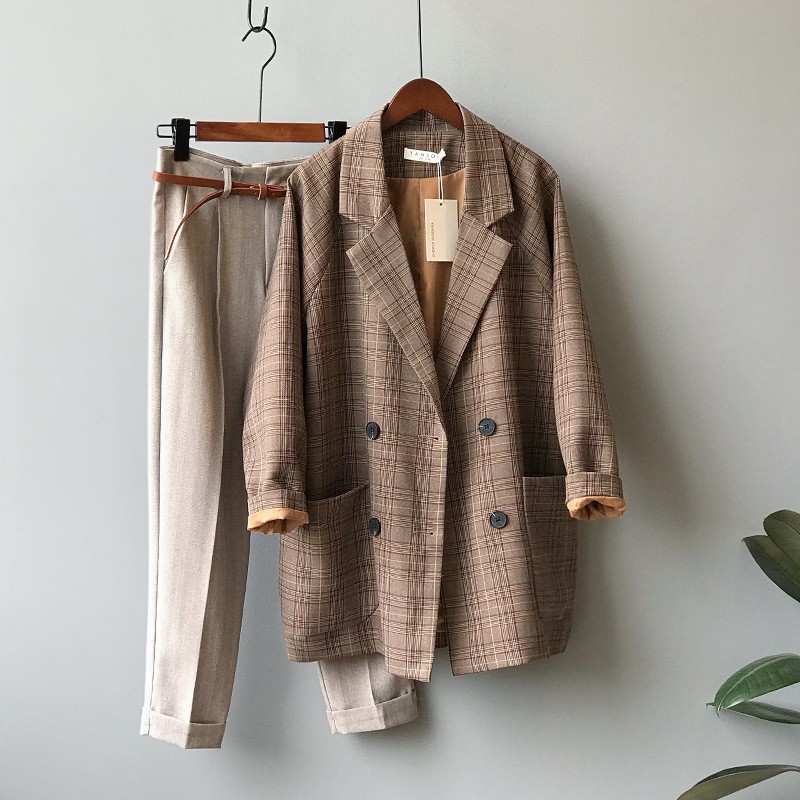 ÁO BLAZER Dài CARO NÂU DORY&PONY RETRO CASUAL JACKET – AK062 (Hàng Công Ty)