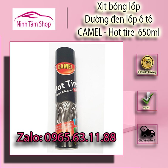 [Mã LIFEAUMAY giảm 10% tối đa 30k đơn 150k] Chai xịt bóng lốp, dưỡng đen lốp ô tô CAMEL - Hot tire ( dạng bọt ) 650ml