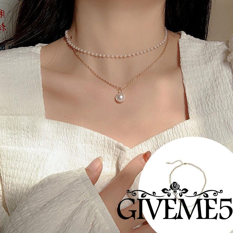 Vòng cổ hợp kim 2 lớp đính ngọc trai giả thời trang cho nữ