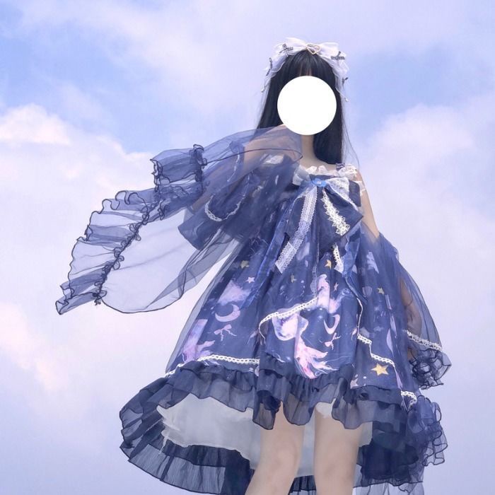 (Tủ Quần Áo Airy) Đầm Lolita retro Pháp Họa Tiết Sứa Biển Sâu Ngọt Ngào Cho Nữ (spot)