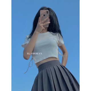 [ẢNH THẬT ĐỘC QUYỀN SMOR.VN] Áo croptop tay ngắn, xẻ eo