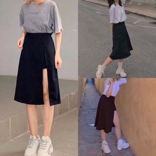 Chân váy chữ A suông midi xẻ tà ulzzang