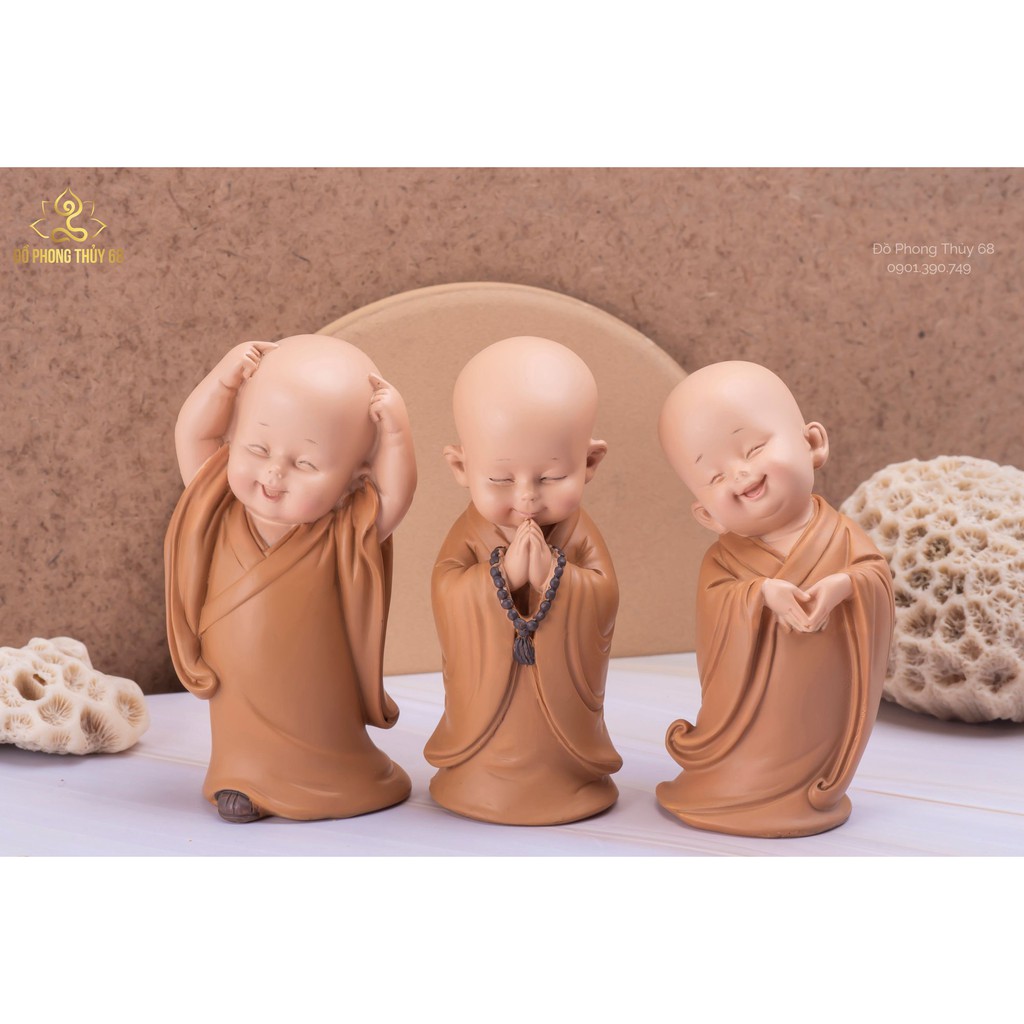 🔥  🔥 Bộ 03 chú tiểu áo nâu yêu đời trang trí nhà cửa,ôtô - mẫu đứng