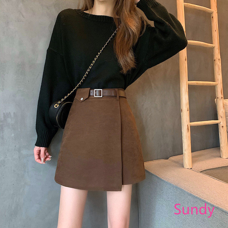 Chân váy vải len dáng chữ A lưng cao phong cách thời trang thu đông cho phái nữ