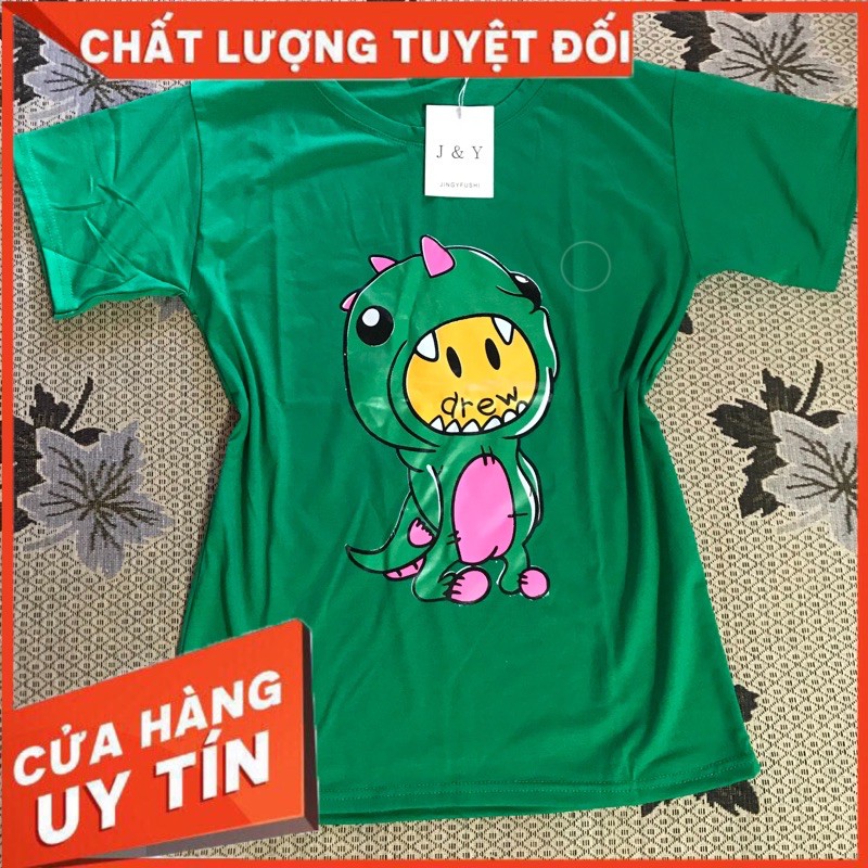 Áo phông đi chơi 💖 Video thật 💖áo thun khủng long xanh dáng rộng giấu quần - mặc ở nhà, mặc đi chơi siêu xinh