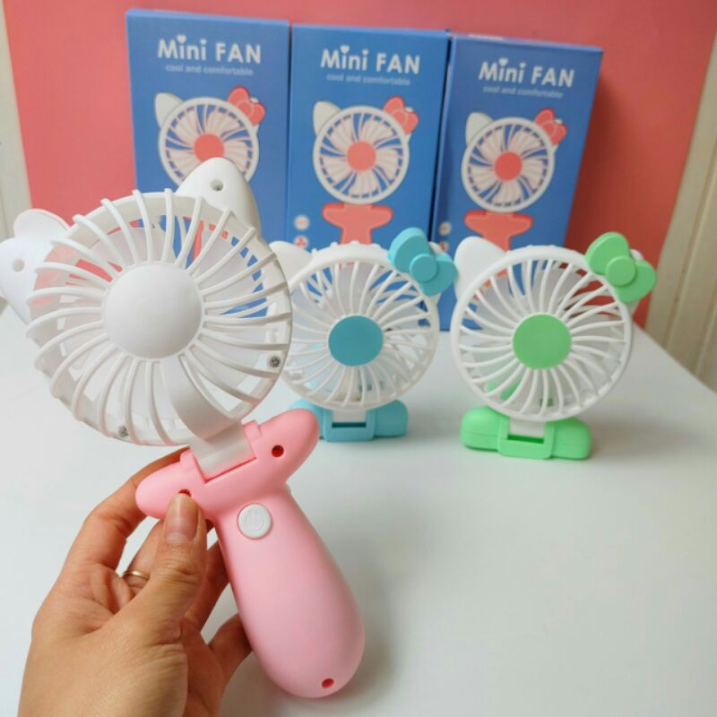 Quạt mini 2in1 cầm tay để bàn tích điện, có pin kèm dây sạc siêu mát tiện lợi