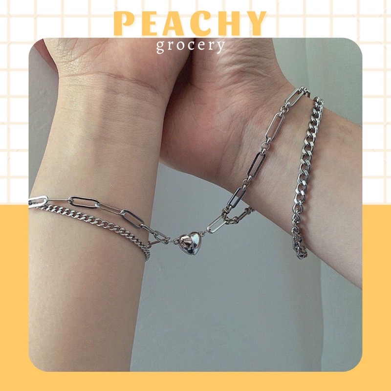 Cặp vòng tay đôi trái tim có nam châm dành cho các cặp đôi và bạn thân titan cao cấp hot trend 20/10 Peachy