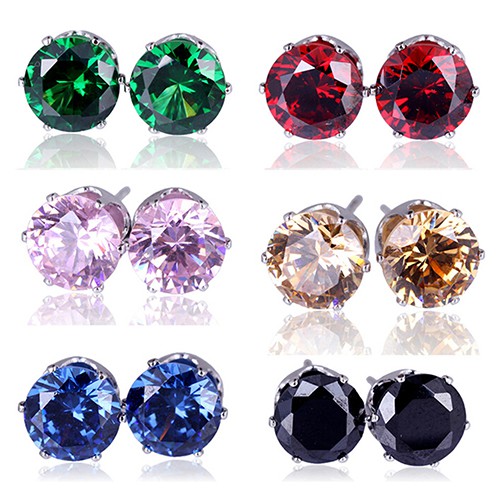 Khuyên tai tròn đính đá Zirconia đa sắc màu thời trang cho nam nữ
