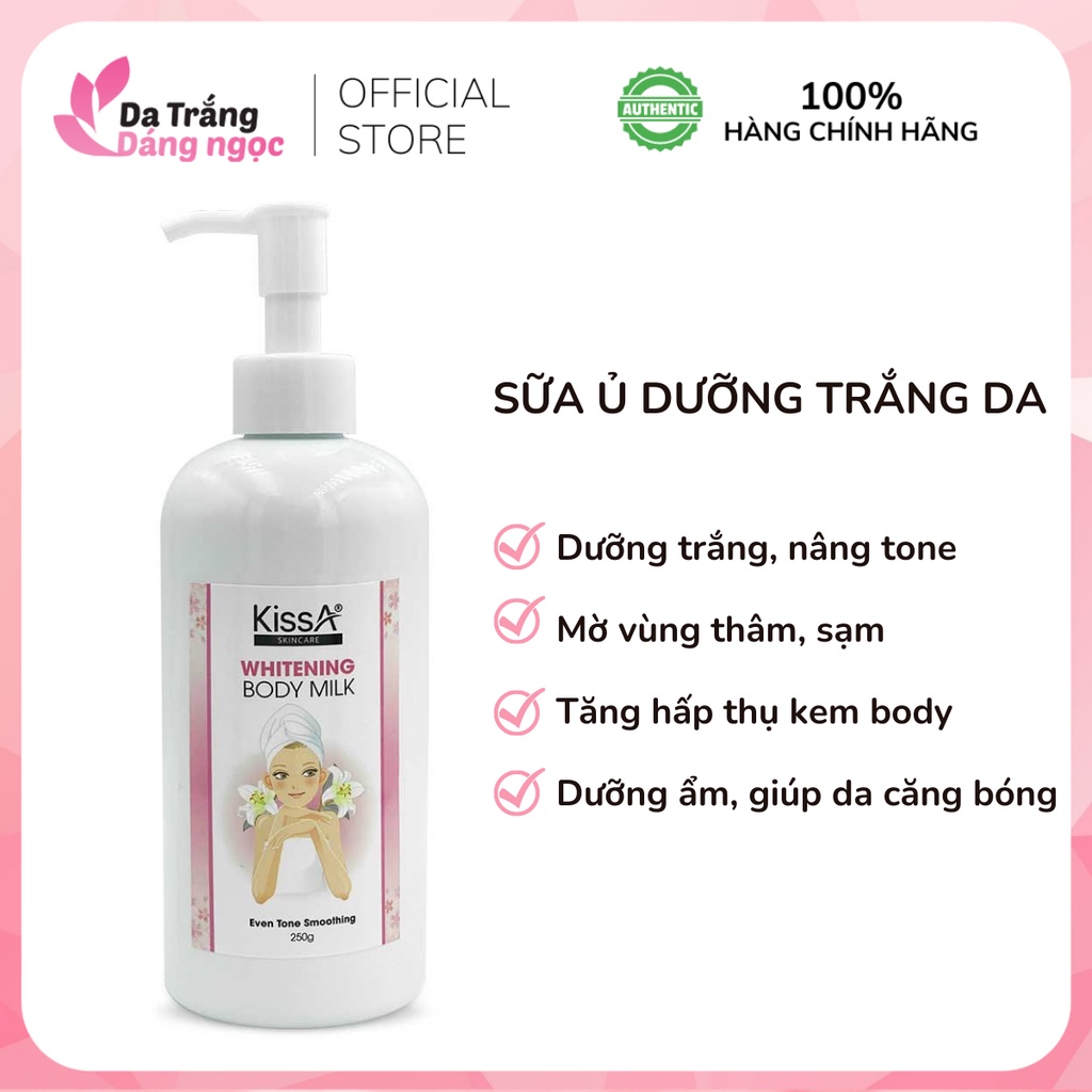 Sữa ủ tắm trắng da KissA 250ml làm sáng bổ sung collagen mờ thâm nám