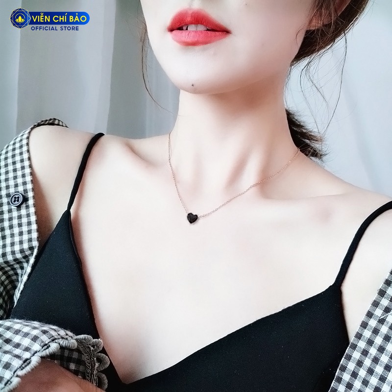 Dây chuyền bạc nữ mặt tim (bên đỏ, bên đen) chất liệu bạc 925 thời trang phụ kiện trang sức nữ Viễn Chí Bảo D400362