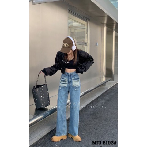 Quần jeans suông rách túi hàng QCL1