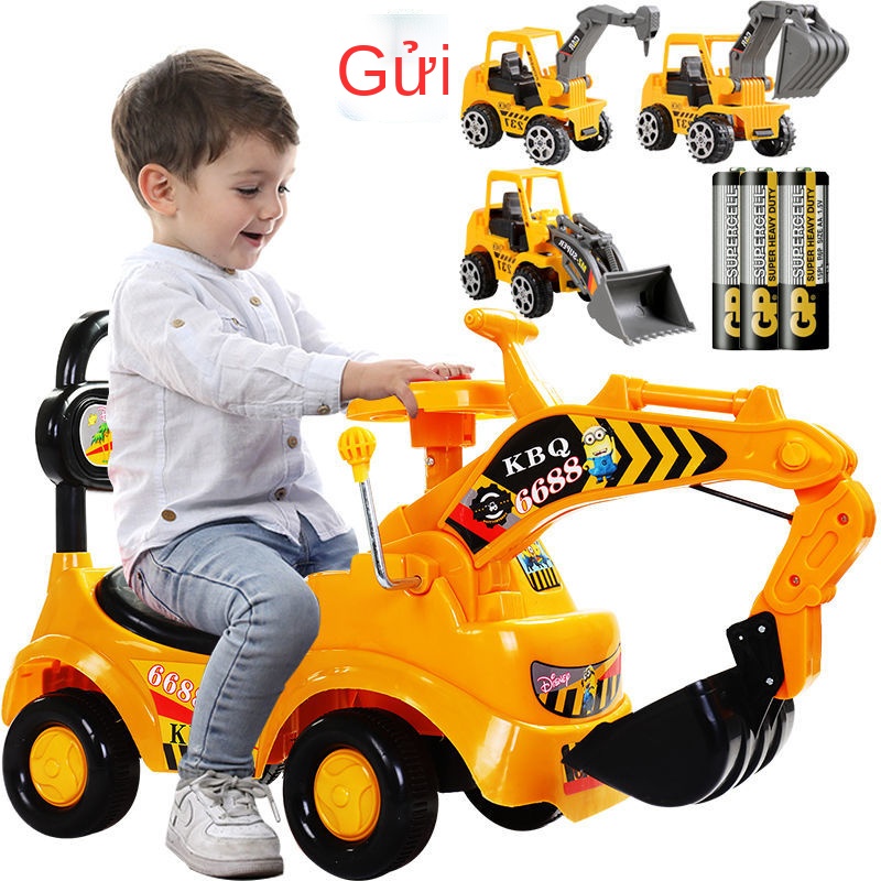 ۩┅⊙Xe ô tô đồ chơi máy xúc lớn dành cho trẻ em có ánh sáng và âm nhạc có thể ngồi và đi xe máy xúc trượt xoắn xe kỹ thuậ