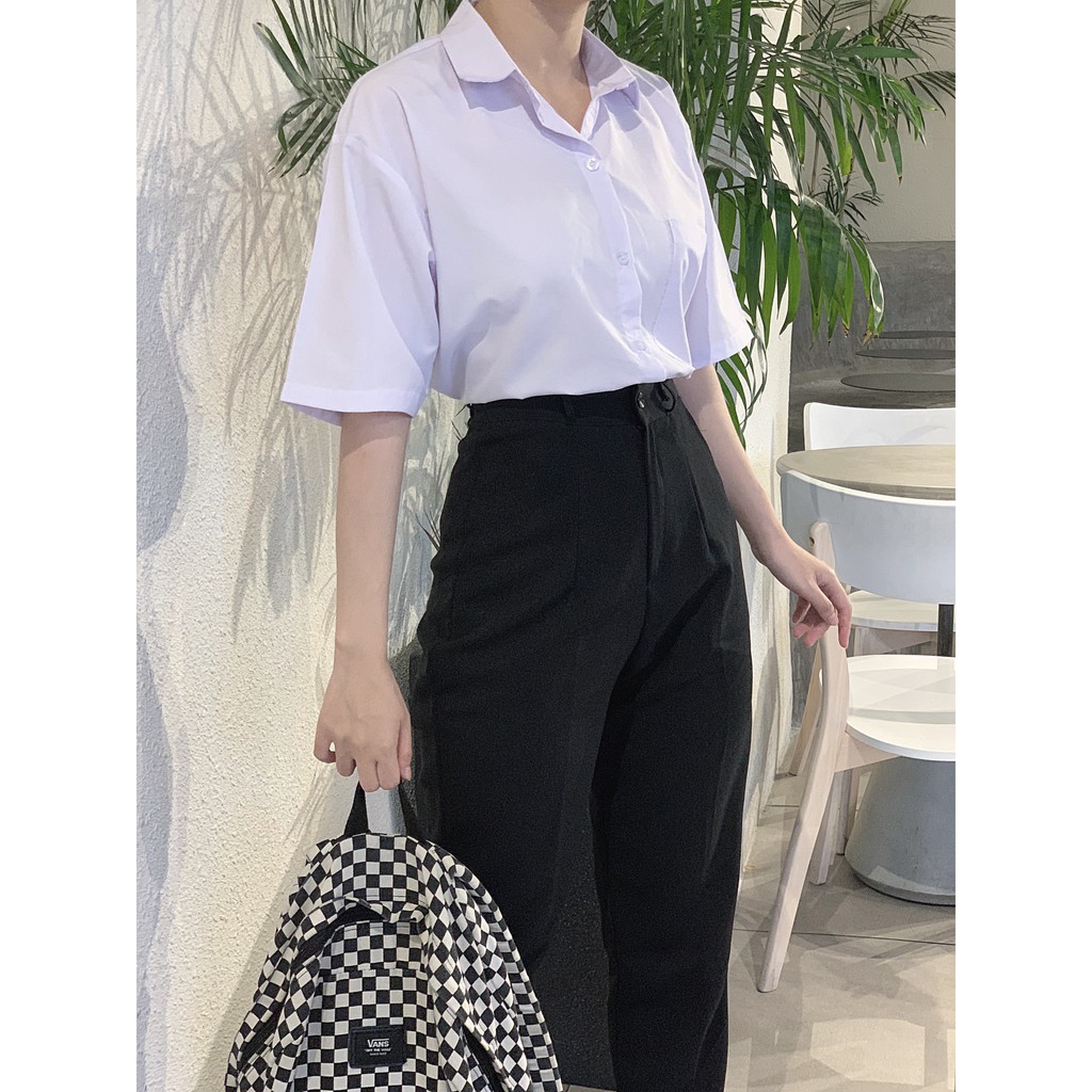 Quần Tây Nữ Nút Giữa Lưng Cạp Siêu Cao Dáng Baggy Suông Dài Basic Đi Học Công Sở Cao Cấp-Có Bigsize | BigBuy360 - bigbuy360.vn