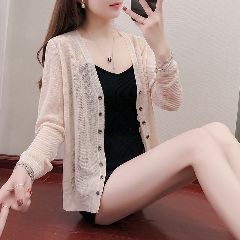 Áo Khoác Cardigan Dệt Kim Tay Dài Chống Nắng Cho Phái Nữ