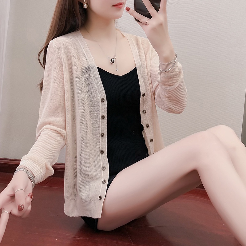 Áo khoác Cardigan dệt kim dài tay chống nắng đơn giản ngọt ngào cho nữ