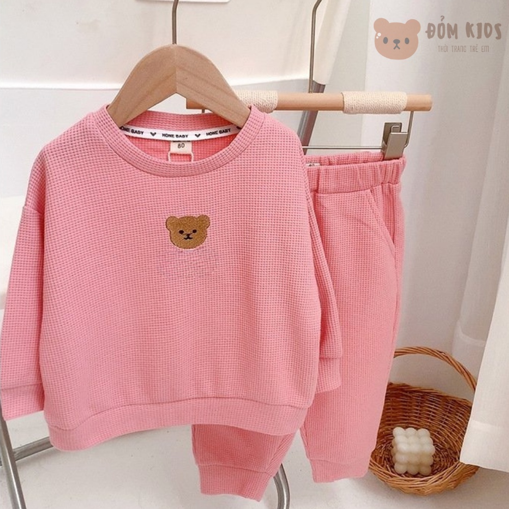 Bộ dài tay cho bé, Bộ thu đông bé gái bé trai cotton tổ ong thoáng mát DOBO068