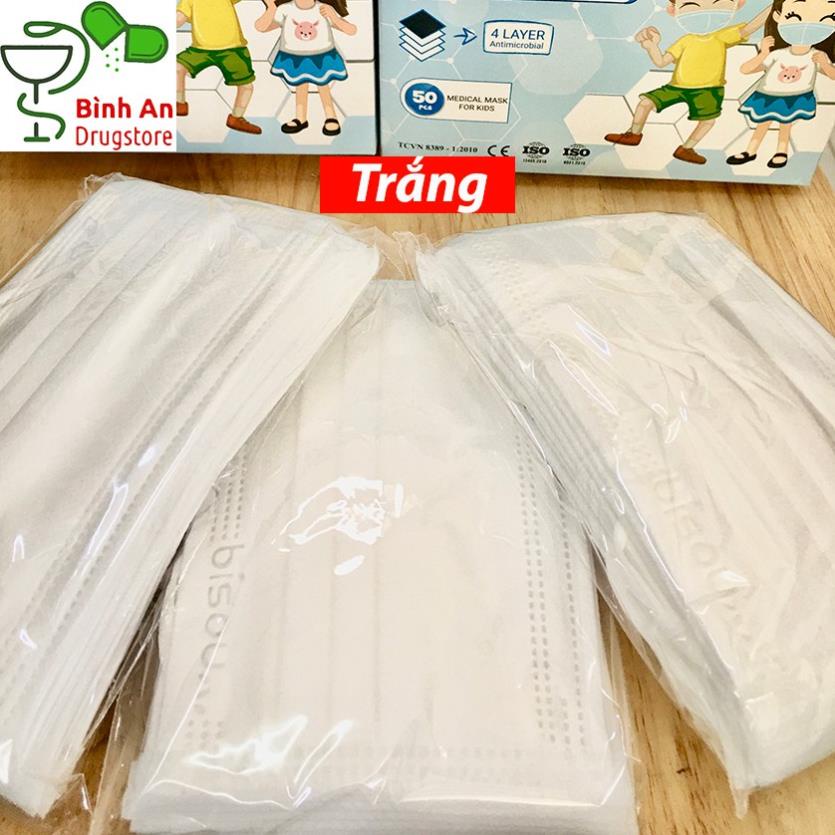 Khẩu trang trẻ em BISOU 4 lớp kháng khuẩn  4-12 tuổi ( hộp màu trắng 50 cái cho bé)