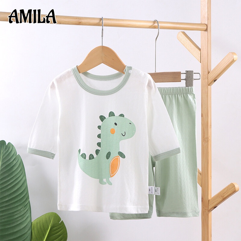 Bộ đồ ngủ AMILA cotton phối lưới mỏng mặc ở nhà tay lỡ dành cho bé trai