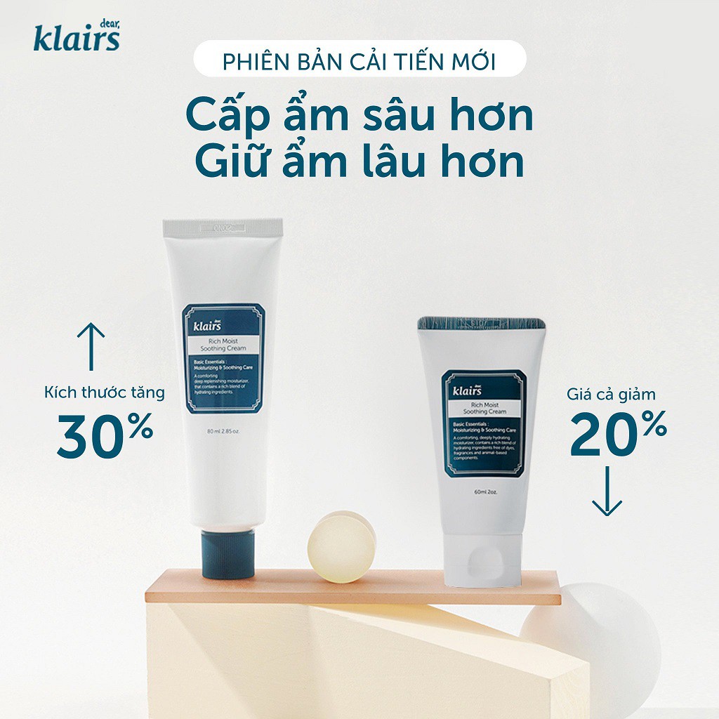 Kem dưỡng Klairs, kem dưỡng ẩm Klairs làm dịu da Rich Moist Soothing Cream 80ml , kem dưỡng da, kem dưỡng ẩm chuyên sâu