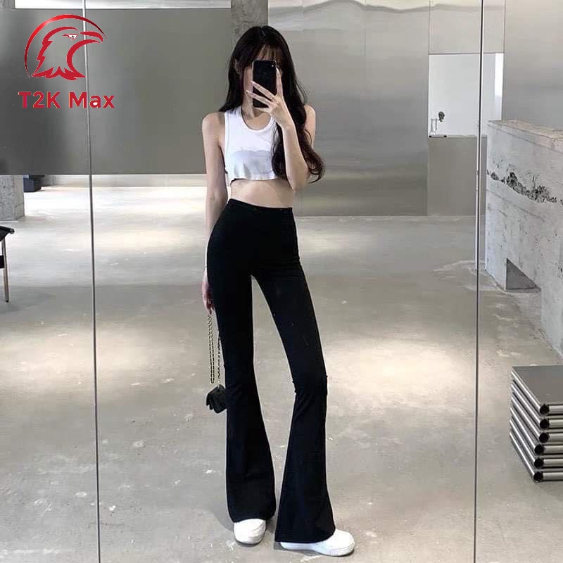 Quần tây công sở ống loe nữ cạp cao - Quần ống rộng legging lưng cao COTTON co giãn 4 chiều - T2K Max