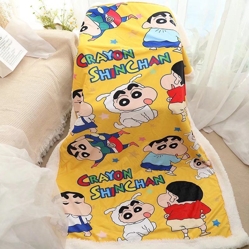 Chăn Ngủ Trưa Vải Lông Cừu San Hô In Hoạt Hình Cậu Bé Bút Chì Shin-Chan Dễ Thương Cho Các Cặp Đôi