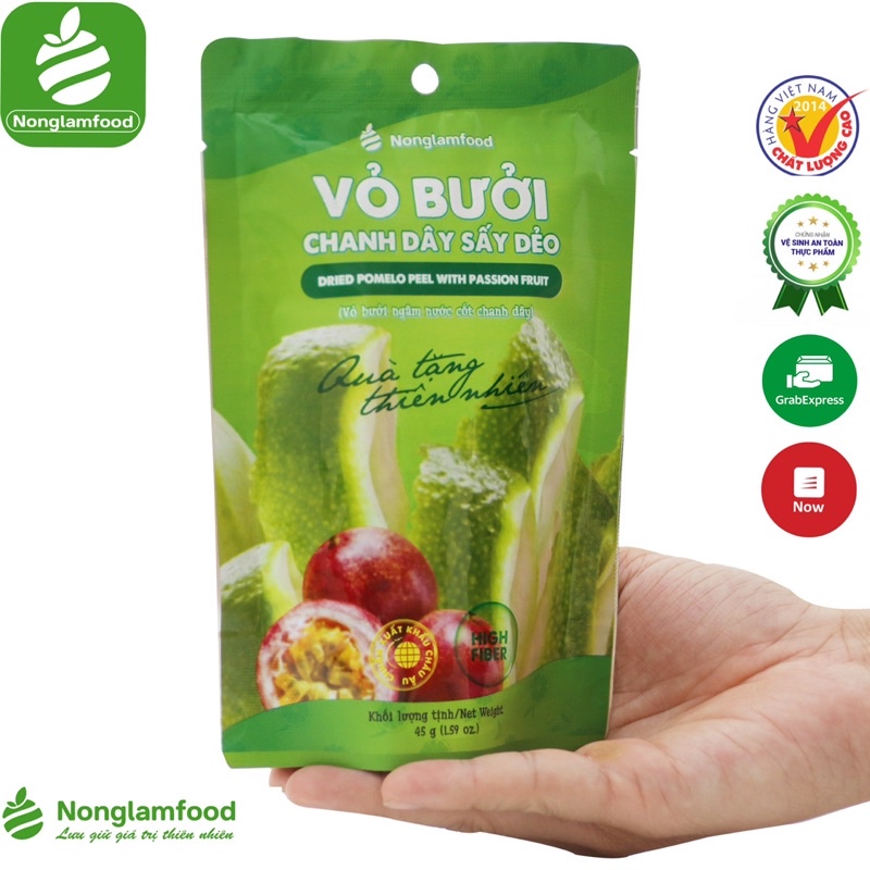 Vỏ bưởi chanh dây sấy dẻo Nông Lâm Food túi 45g | Đồ ăn vặt văn phòng | Ăn Kiêng