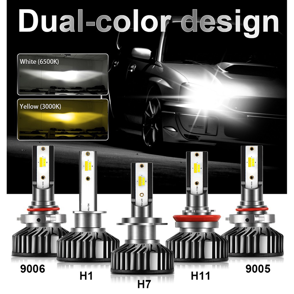 UNI-SHINE 3000K + 6500K Led Bóng đèn pha ô tô H7 LED H4 H8 H9 H11 Đèn LED kép tự động Nhiều màu Đèn sương mù Bóng đèn xe máy