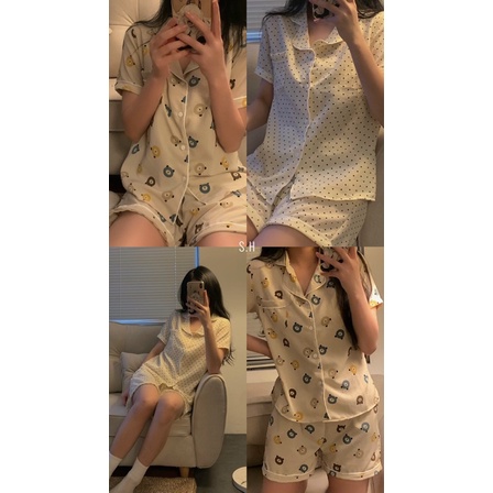 [SẴN HÀNG/ẢNH THẬT] Bộ mặc nhà pijama ngắn xô đũi đũi xốp Hàn Quốc