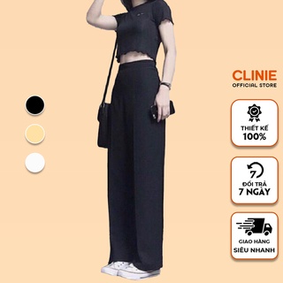 Quần ống rộng nữ, Quần ống suông lưng cao khóa sườn vải mềm không nhăn đứng form Q0002