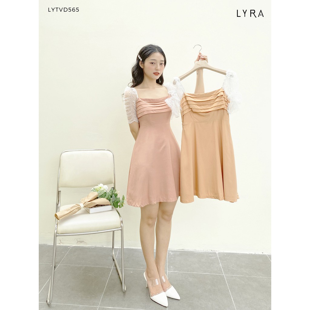 Váy nữ thiết kế by LYRA, chất đũi xước cổ vuông xếp ly trước ngực ngọt ngào, nữ tính-LYTVD565 | BigBuy360 - bigbuy360.vn