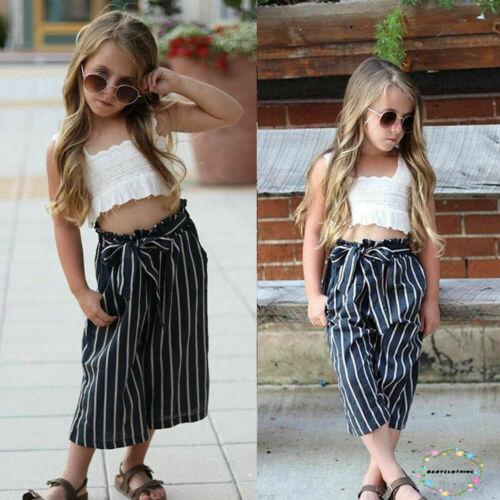 ღWSVღ2pcs Kids Baby Girls Outfits Casual T-shirt Tops Long Bowknot Pants Clothes Set