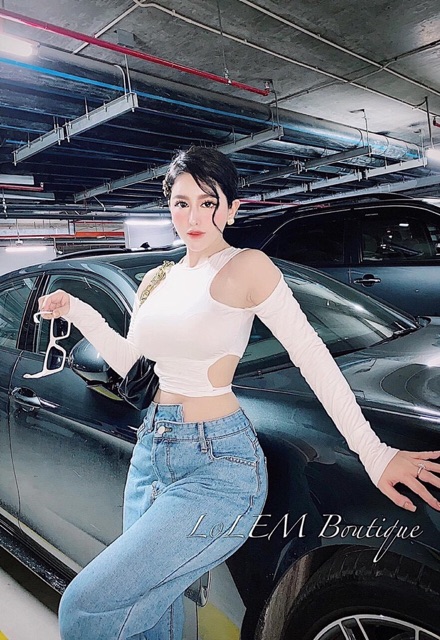Áo croptop tay dài cut out buộc nơ eo siêu sexy -04N | BigBuy360 - bigbuy360.vn