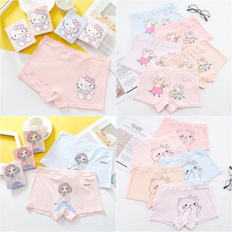 Set 5 Quần Lót Cotton Thoáng Khí In Họa Tiết Hoạt Hình Cho Bé Gái