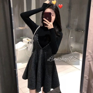 [Ảnh thật] Set váy yếm kèm áo len về