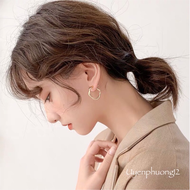 Bông tai khuyên tai tròn xoắn hợp kim đường kính 2.4cm