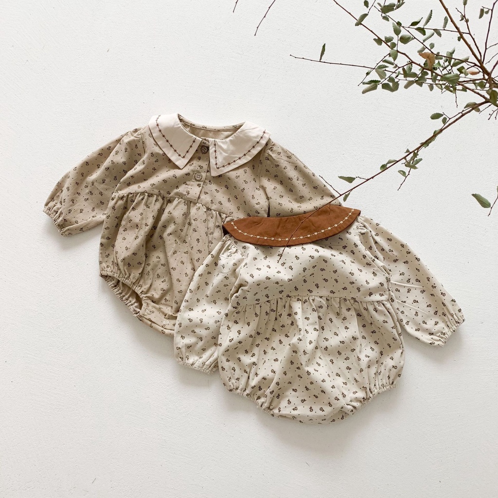 Áo liền quần tay dài chất liệu nhung tăm thời trang mùa thu cho bé gái 0-24 tháng tuổi