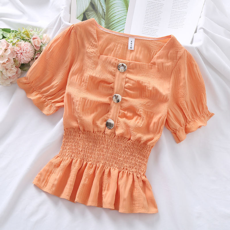 Áo BH tay ngắn phồng bo eo phong cách Hàn Quốc dành cho nữ
