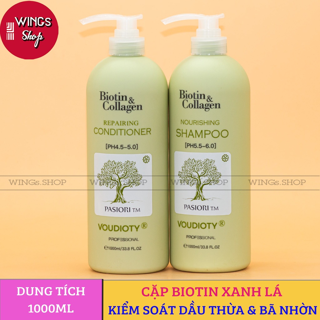 Cặp Dầu Gội Xả Biotin Collagen Xanh Lá 500ml-1000ml | Giảm Rụng Tóc, Kích Mọc Tóc, Kiểm Soát Tóc Bết Dầu