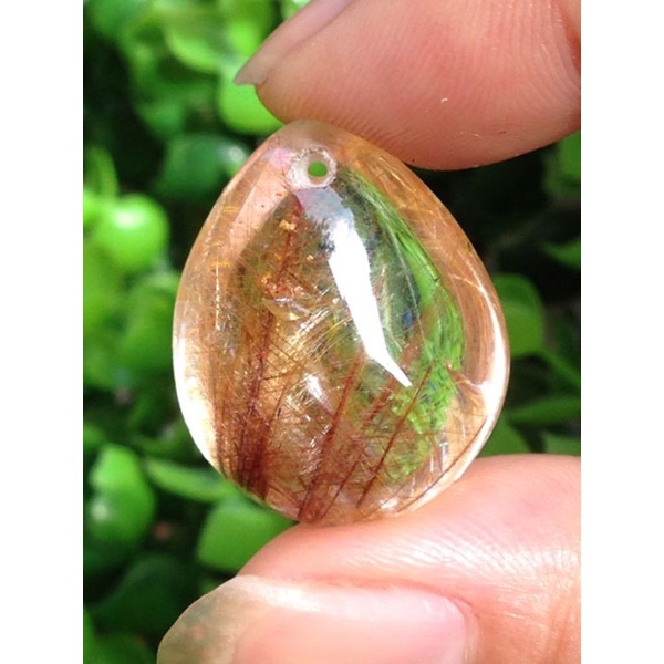 Mặt dây chuyền giọt nước đá tóc vàng, dùng đeo cổ, thanh tẩy năng lượng tiêu cực