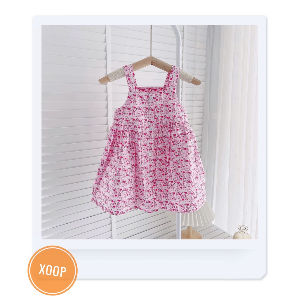 Váy-yếm 2 dây cúc giữa họa tiết  hoa có  túi mẫu mới cho bé gái (8-18kg) (SP002100 )