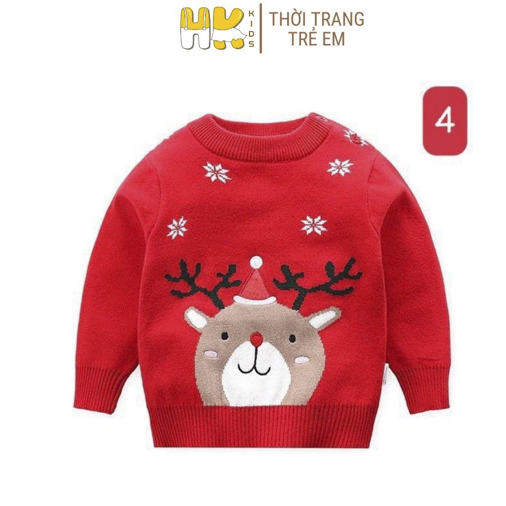 Áo len Noel cho bé HK KIDS, chất len cao cấp mềm mịn đanh lì cho bé diện trong mùa giáng sinh, size từ 1-8 tuổi