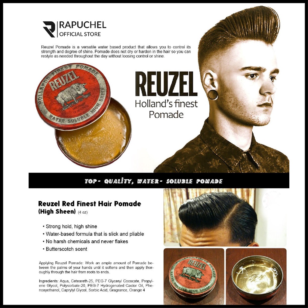Sáp vuốt tóc nam Reuzel Red Pomade chính hãng gốc dầu giữ nếp cao cấp Rapuchel Store RR01