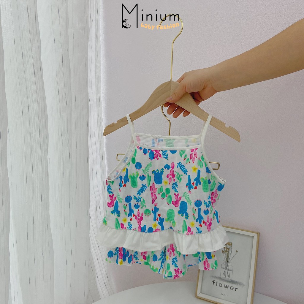 Bộ 100% cotton 2 dây mặc mùa hè cho bé gái Minium, set trẻ em mềm, mát- SB1015C