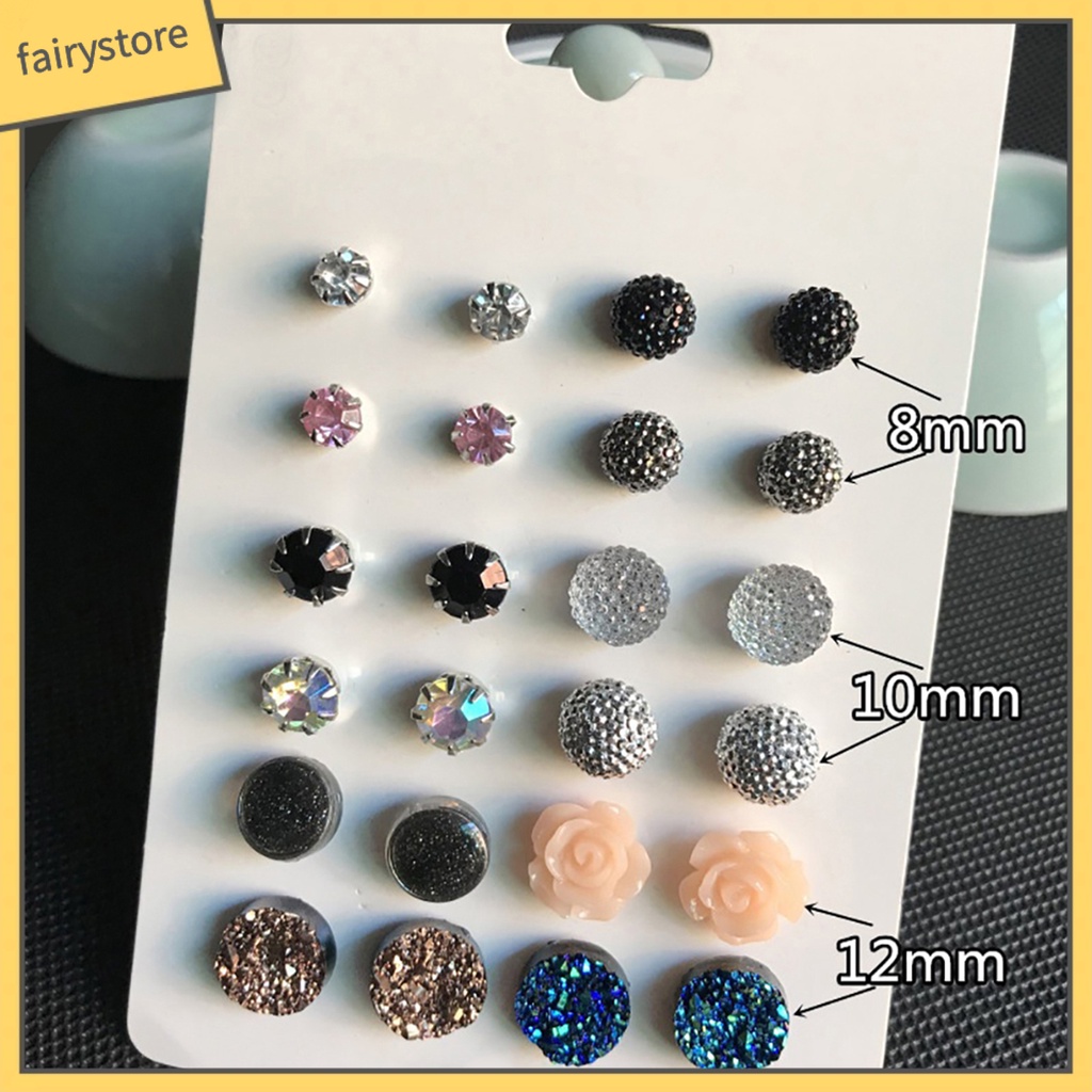 12 Đôi Khuyên Tai Kim Loại Đính Đá Màu Thời Trang Cho Nữ