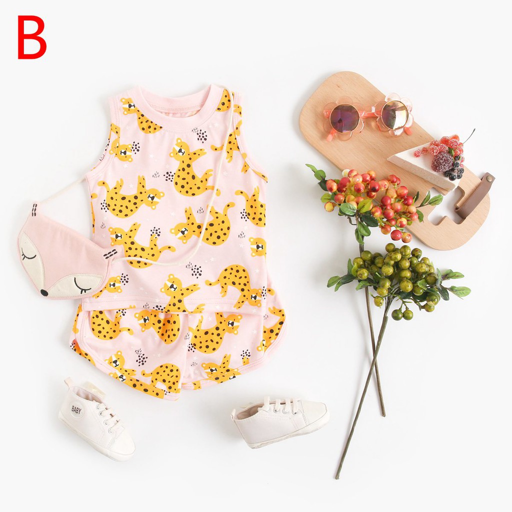 Bộ đồ 2 mảnh SANLUTOZ gồm áo không tay và quần short hoạt hình mùa hè cho trẻ em