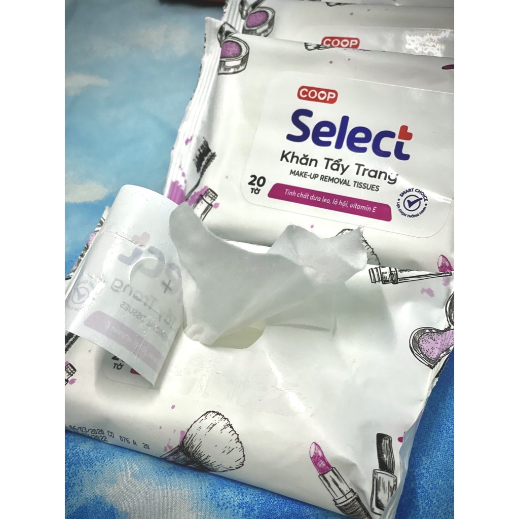 Khăn ướt tẩy trang tiện dụng làm sạch make up Select 20 tờ tinh chất dưa leo lô hội và vitamin